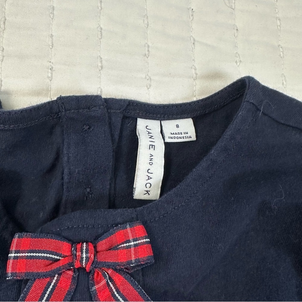 Janie and Jack Girl Holiday Bow Shirt and Red Plaid Pant Matching Set Size8 - Picture 3 of 12